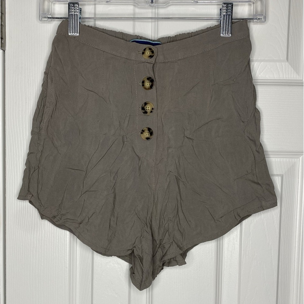 Shore Women's Relaxed Button Front Rayon Shorts Grey Size XS